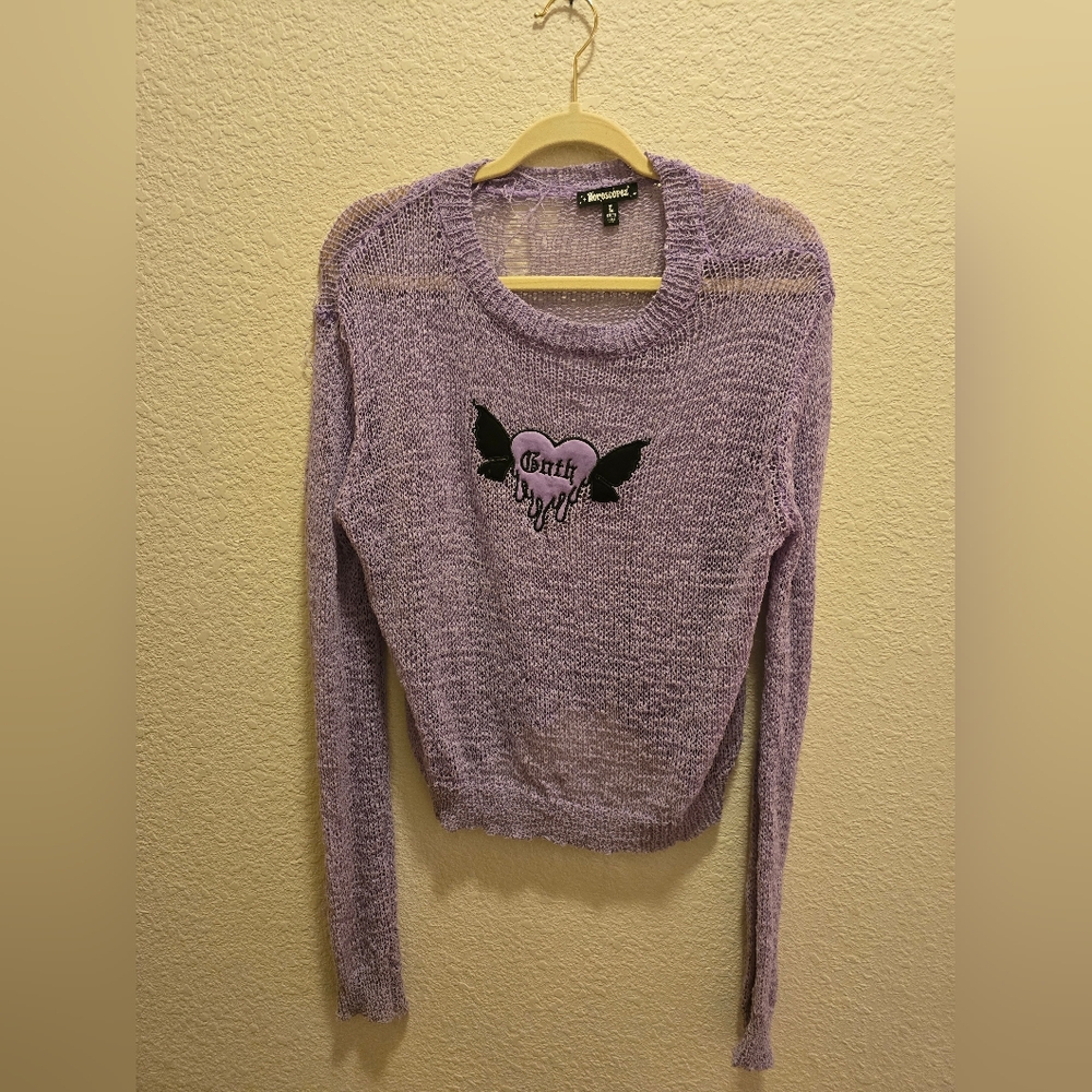 Dolls Kill Horoscopez goth heart distressed stretchy mesh sweater, size L